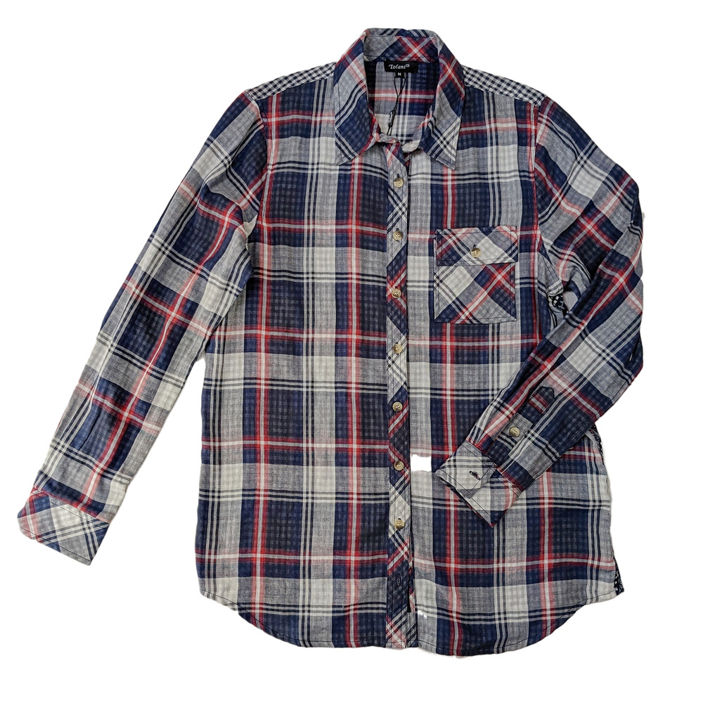Tolani Navy and Red Plaid Shirt - NWT Size Medium